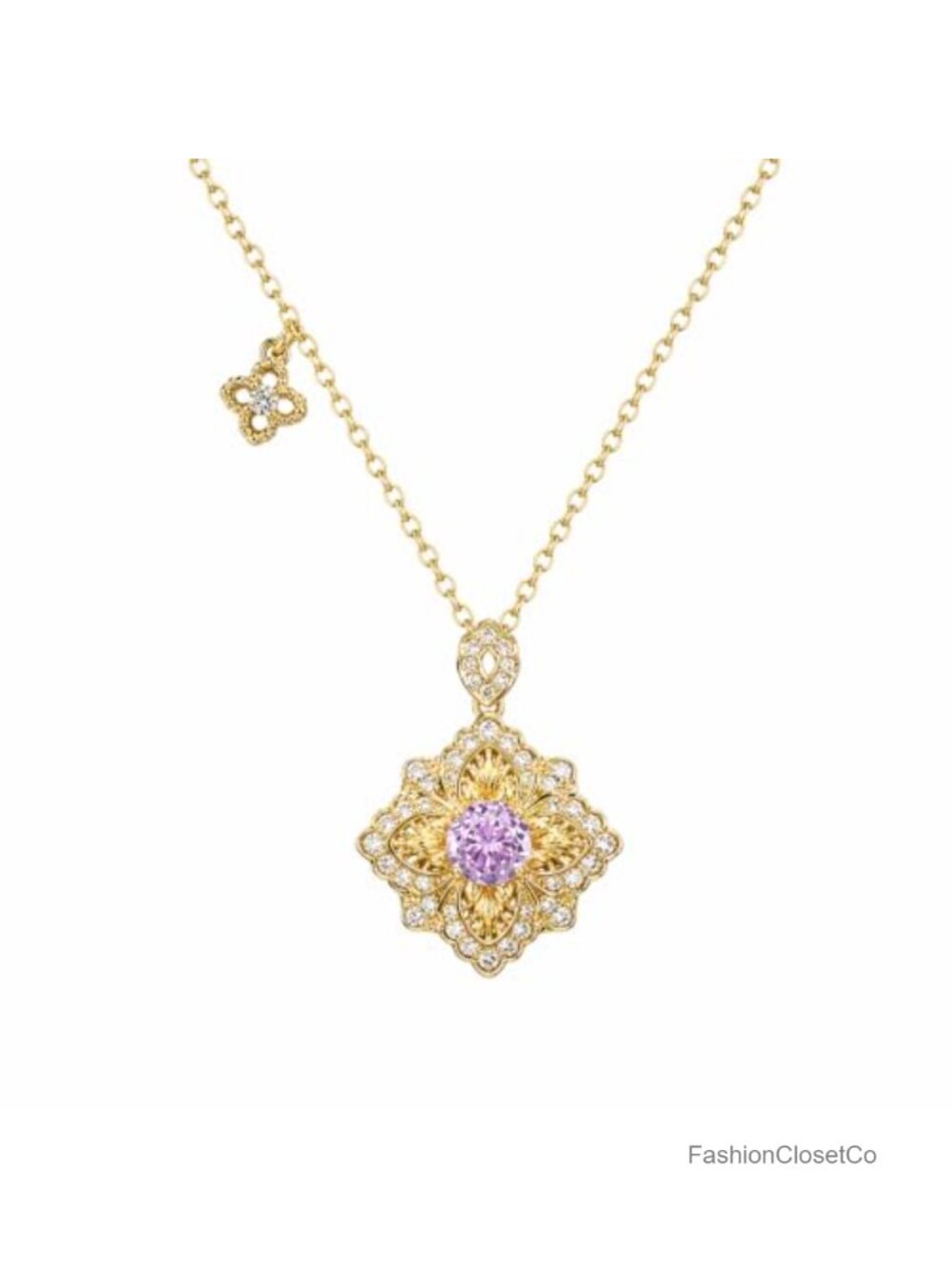 14K Gold Plated Four Leaf Clover Necklace Titanium Steel Chain Vintage